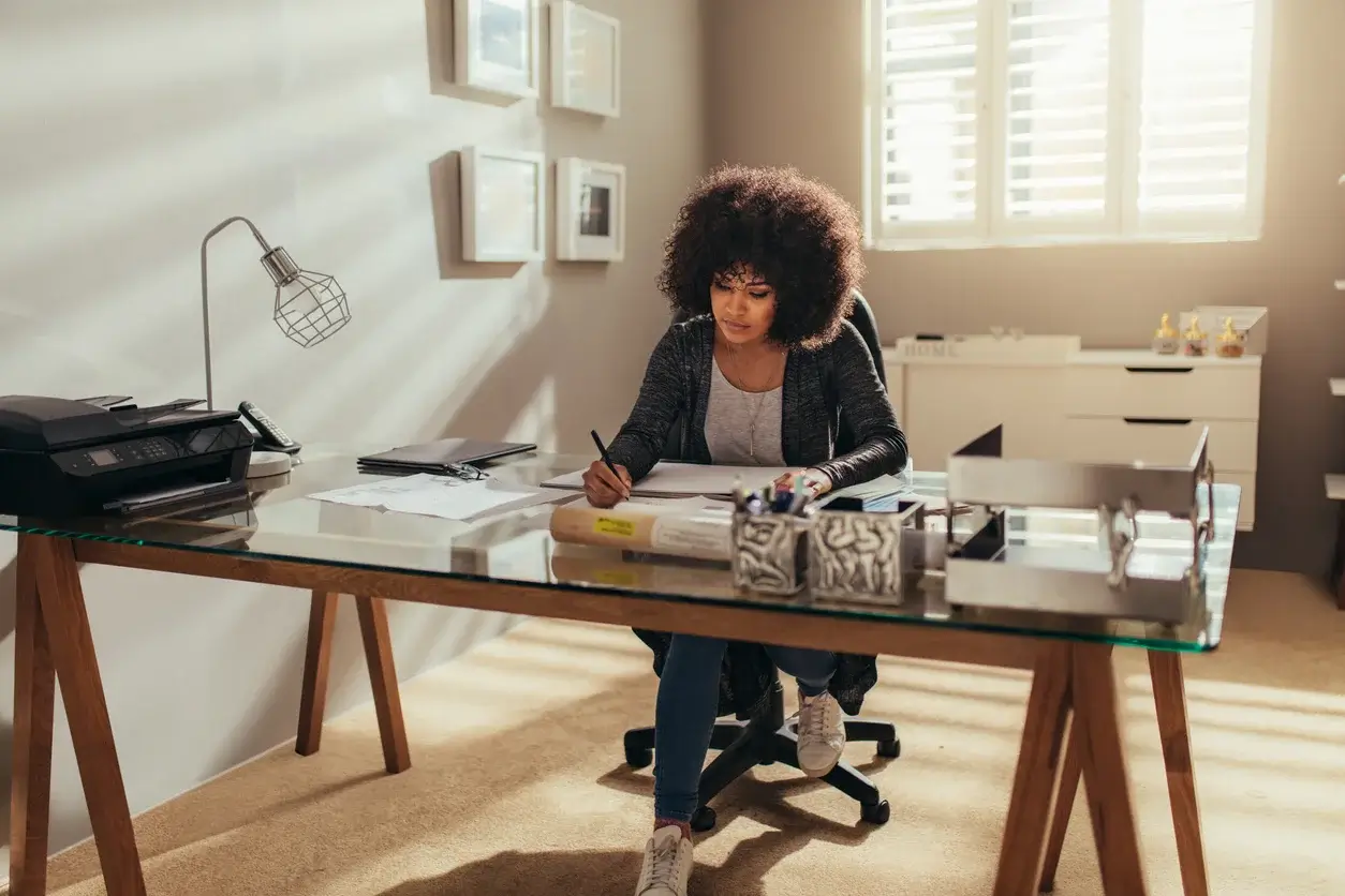 Woman working at her desk