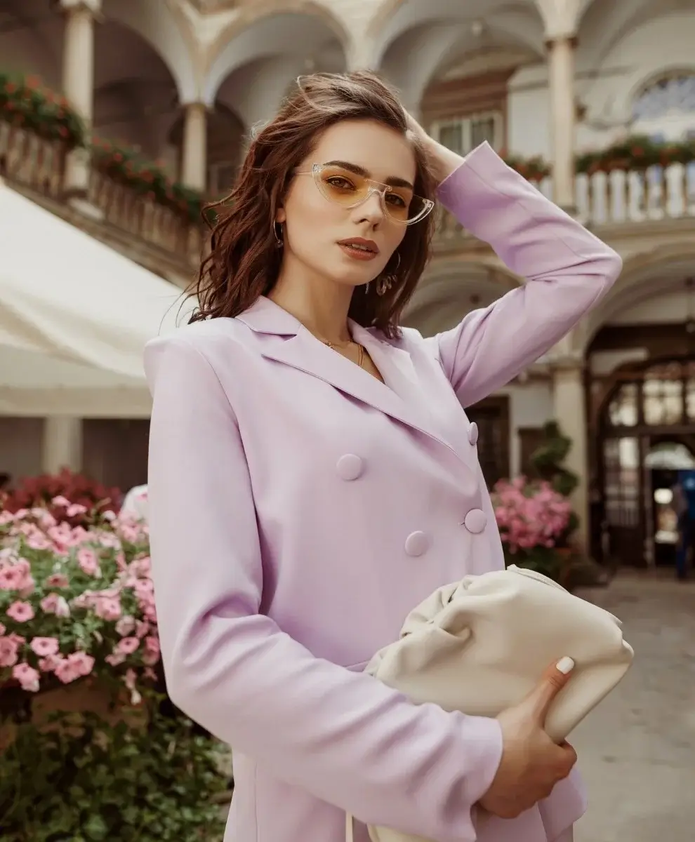 Woman with a pink coat on